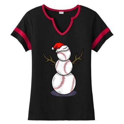 Christmas In July Summer Baseball Snowman Party Ladies Halftime Notch Neck Tee