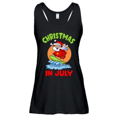 Christmas In July Santa Surfing Hawaiian Party Ladies Essential Flowy Tank