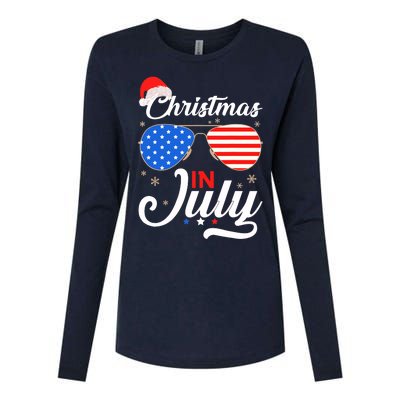 Christmas In July Funny 4th Of July Beach Summer Christmas Womens Cotton Relaxed Long Sleeve T-Shirt