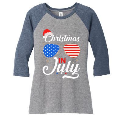 Christmas In July Funny 4th Of July Beach Summer Christmas Women's Tri-Blend 3/4-Sleeve Raglan Shirt