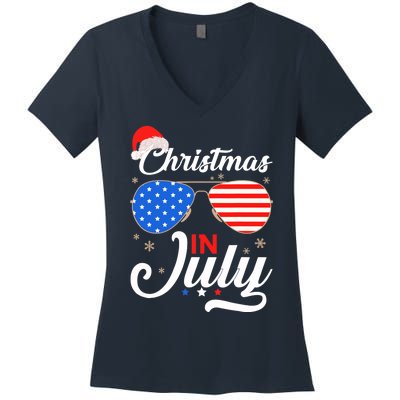 Christmas In July Funny 4th Of July Beach Summer Christmas Women's V-Neck T-Shirt