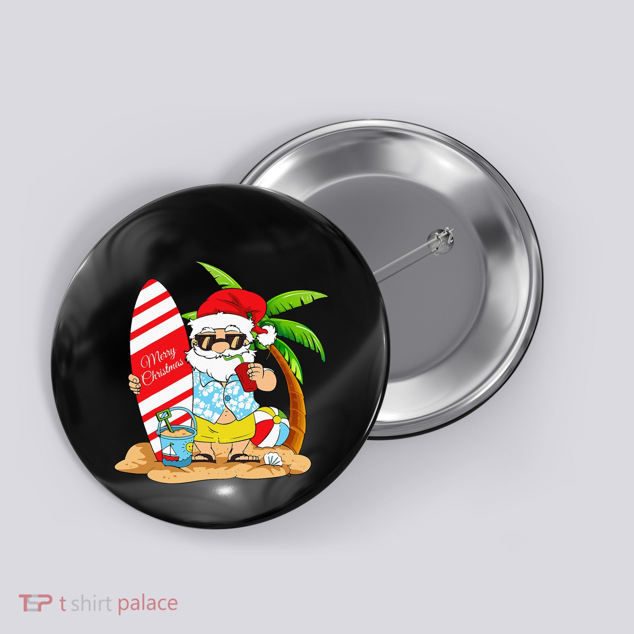 Christmas In July Summer Beach Vacation Button