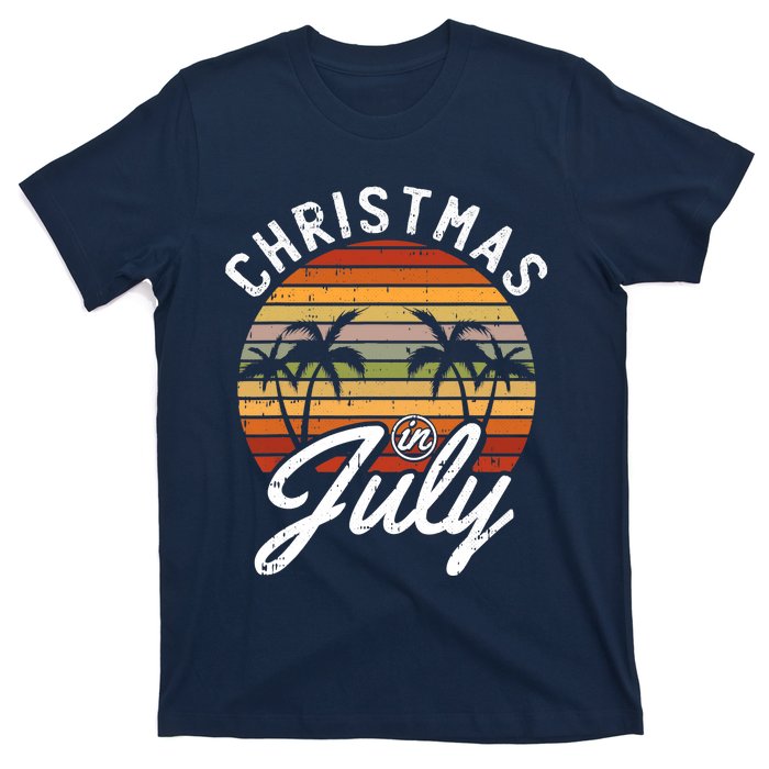 Christmas In July Retro Tropical Beach Summer Hawaii Surfer T-Shirt