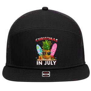 Christmas In July Pineapple Surf Santa Summer Tree 7 Panel Mesh Trucker Snapback Hat