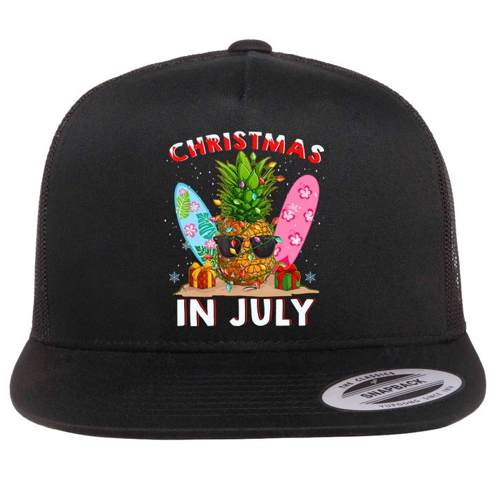 Christmas In July Pineapple Surf Santa Summer Tree Flat Bill Trucker Hat