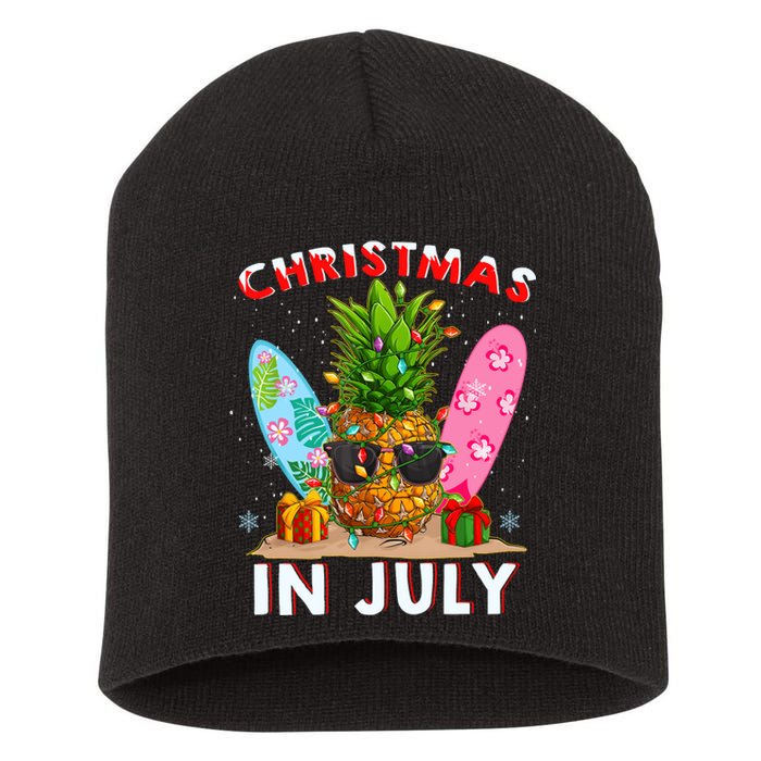 Christmas In July Pineapple Surf Santa Summer Tree Short Acrylic Beanie