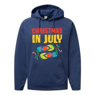 Christmas In July Flip Flops Summer Beach Xmas Performance Fleece Hoodie