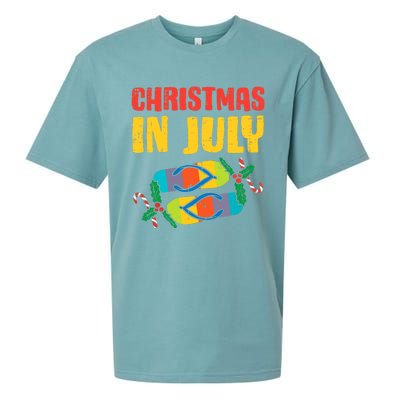 Christmas In July Flip Flops Summer Beach Xmas Sueded Cloud Jersey T-Shirt