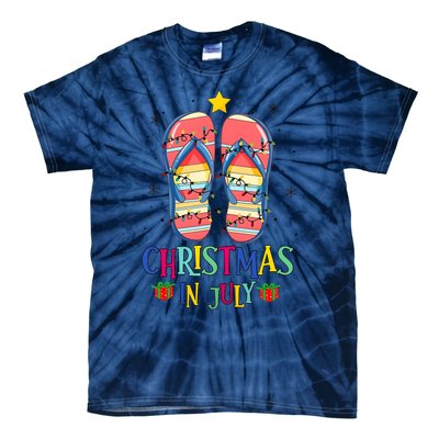 Christmas In July Summer Beach Slipper Christmas Light Tie-Dye T-Shirt