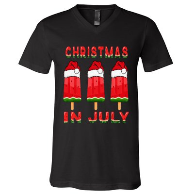 Christmas In July Watermelon Ice Pops Fun Christmas In July V-Neck T-Shirt