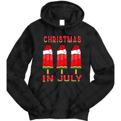 Christmas In July Watermelon Ice Pops Fun Christmas In July Tie Dye Hoodie