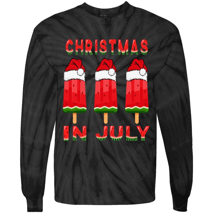 Christmas In July Watermelon Ice Pops Fun Christmas In July Tie-Dye Long Sleeve Shirt