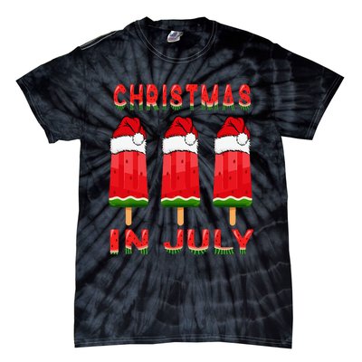 Christmas In July Watermelon Ice Pops Fun Christmas In July Tie-Dye T-Shirt