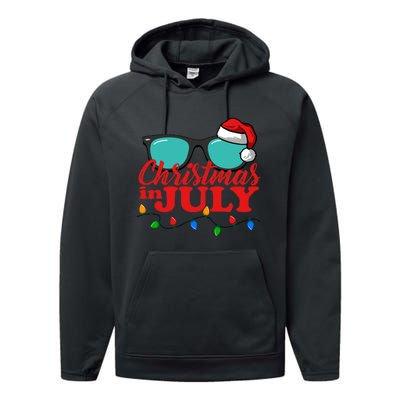 Christmas In July Santa Hat Sunglasses Summer Celebration Performance Fleece Hoodie