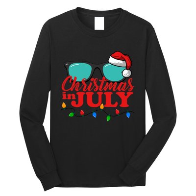 Christmas In July Santa Hat Sunglasses Summer Celebration Long Sleeve Shirt