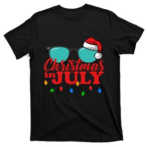 Christmas In July Santa Hat Sunglasses Summer Celebration T-Shirt