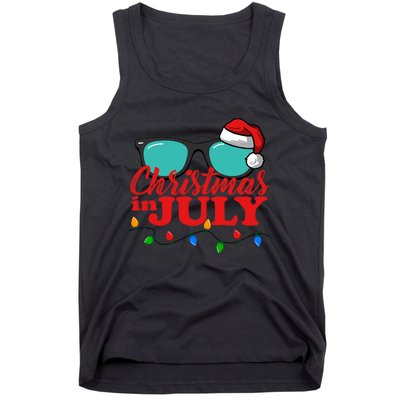 Christmas In July Santa Hat Sunglasses Summer Celebration Tank Top