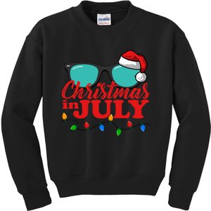 Christmas In July Santa Hat Sunglasses Summer Celebration Kids Sweatshirt