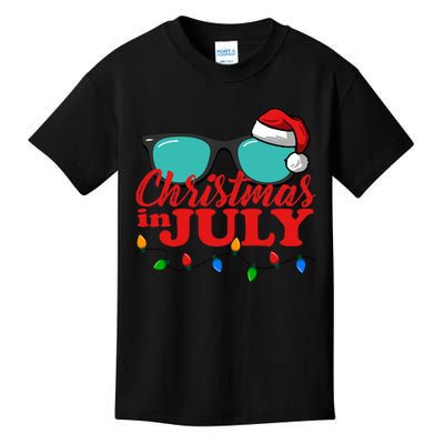 Christmas In July Santa Hat Sunglasses Summer Celebration Kids T-Shirt