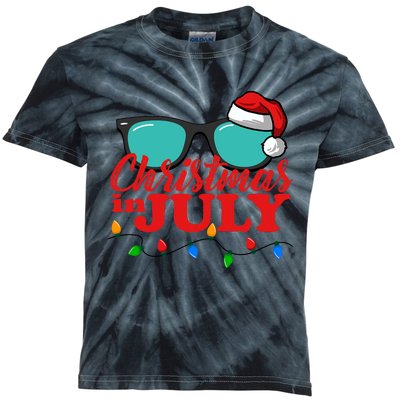 Christmas In July Santa Hat Sunglasses Summer Celebration Kids Tie-Dye T-Shirt