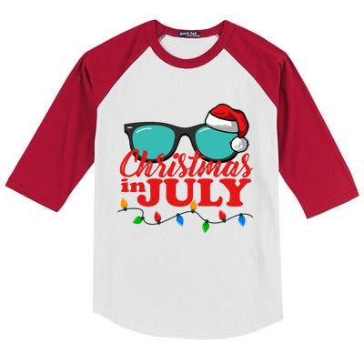 Christmas In July Santa Hat Sunglasses Summer Celebration Kids Colorblock Raglan Jersey