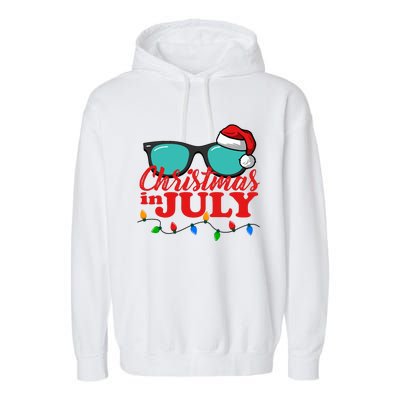 Christmas In July Santa Hat Sunglasses Summer Celebration Garment-Dyed Fleece Hoodie