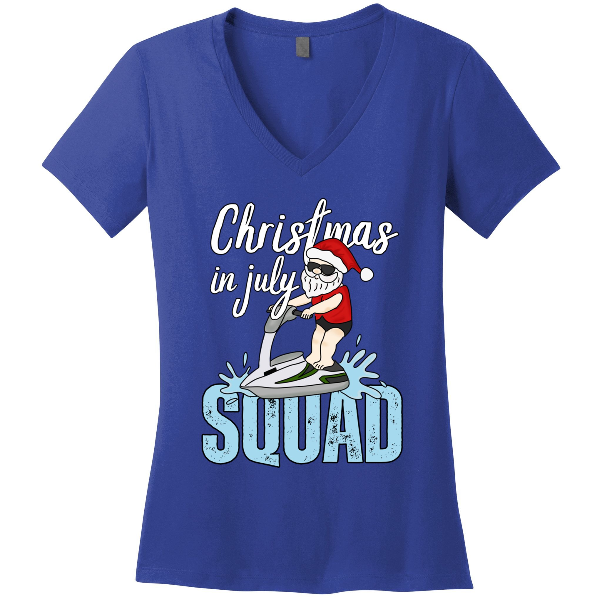 Christmas In July Funny Santa Summer Surf Hawaiian Jet Ski Great Gift Women's V-Neck T-Shirt