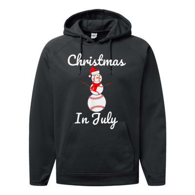 Christmas In July Baseball Snowman Santa Hat Summer 2021 Performance Fleece Hoodie