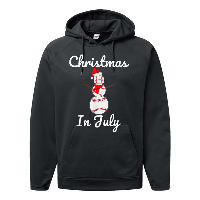 Christmas In July Baseball Snowman Santa Hat Summer 2021 Performance Fleece Hoodie