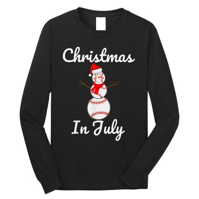 Christmas In July Baseball Snowman Santa Hat Summer 2021 Long Sleeve Shirt