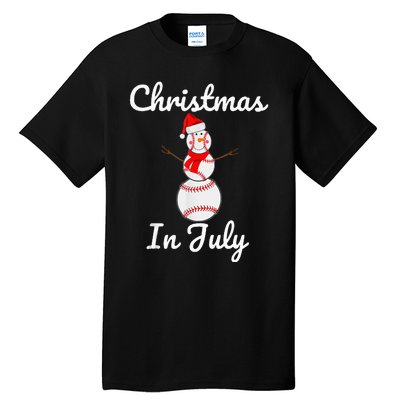 Christmas In July Baseball Snowman Santa Hat Summer 2021 Tall T-Shirt