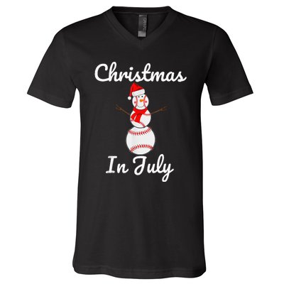 Christmas In July Baseball Snowman Santa Hat Summer 2021 V-Neck T-Shirt