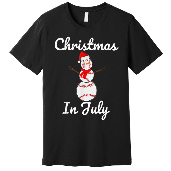 Christmas In July Baseball Snowman Santa Hat Summer 2021 Premium T-Shirt