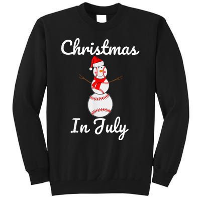 Christmas In July Baseball Snowman Santa Hat Summer 2021 Tall Sweatshirt