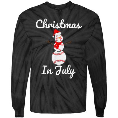 Christmas In July Baseball Snowman Santa Hat Summer 2021 Tie-Dye Long Sleeve Shirt