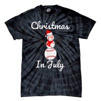 Christmas In July Baseball Snowman Santa Hat Summer 2021 Tie-Dye T-Shirt