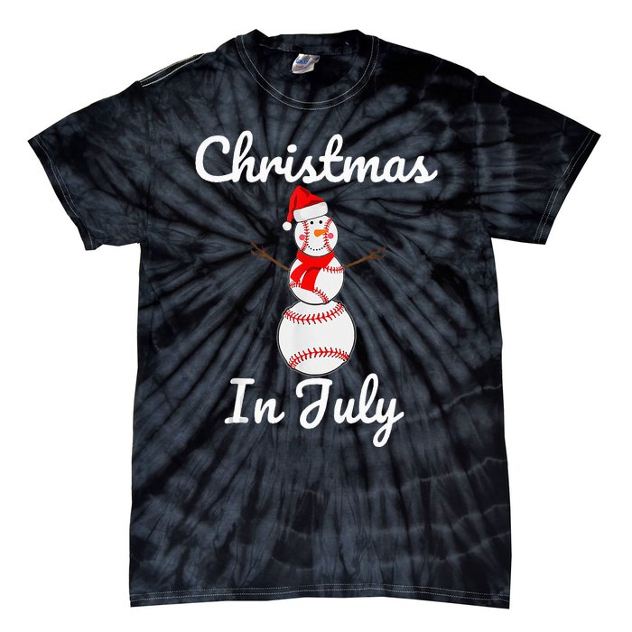 Christmas In July Baseball Snowman Santa Hat Summer 2021 Tie-Dye T-Shirt