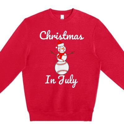 Christmas In July Baseball Snowman Santa Hat Summer 2021 Premium Crewneck Sweatshirt