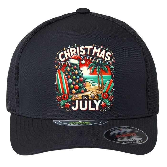 Christmas In July Summer Beach Vacation Xmas Flexfit Unipanel Trucker Cap