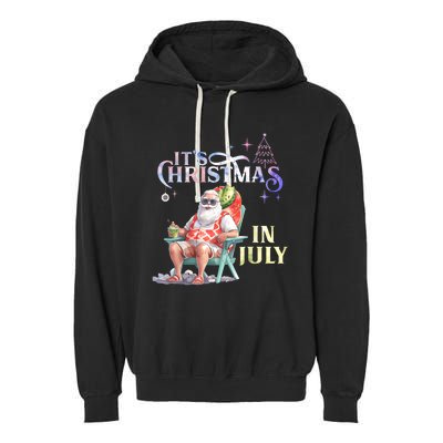 Christmas In July Santa Beach Summer Float Xmas Funny Garment-Dyed Fleece Hoodie