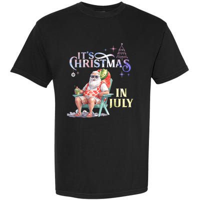 Christmas In July Santa Beach Summer Float Xmas Funny Garment-Dyed Heavyweight T-Shirt