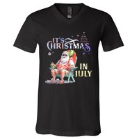 Christmas In July Santa Beach Summer Float Xmas Funny V-Neck T-Shirt