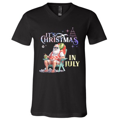 Christmas In July Santa Beach Summer Float Xmas Funny V-Neck T-Shirt