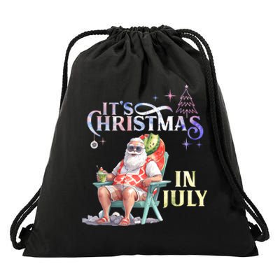 Christmas In July Santa Beach Summer Float Xmas Funny Drawstring Bag