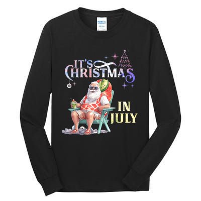 Christmas In July Santa Beach Summer Float Xmas Funny Tall Long Sleeve T-Shirt