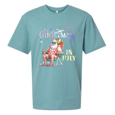 Christmas In July Santa Beach Summer Float Xmas Funny Sueded Cloud Jersey T-Shirt