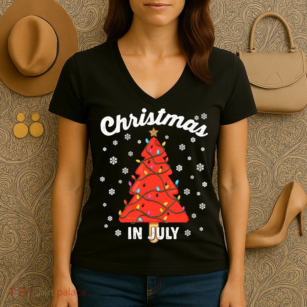 Christmas In July Watermelon Popsicle Tree Summer Xmas Party Women's V-Neck T-Shirt