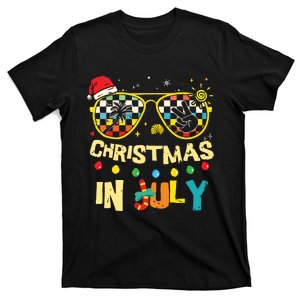 Christmas In July Santa Hat Sunglasses Summer Vacation Beach T-Shirt