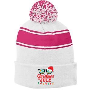 Christmas In July With Sunglasses Santa Hat For Summer Xmas Stripe Pom Pom Beanie