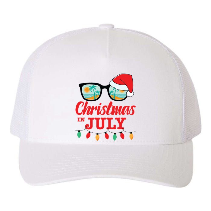 Christmas In July With Sunglasses Santa Hat For Summer Xmas Yupoong Adult 5-Panel Trucker Hat